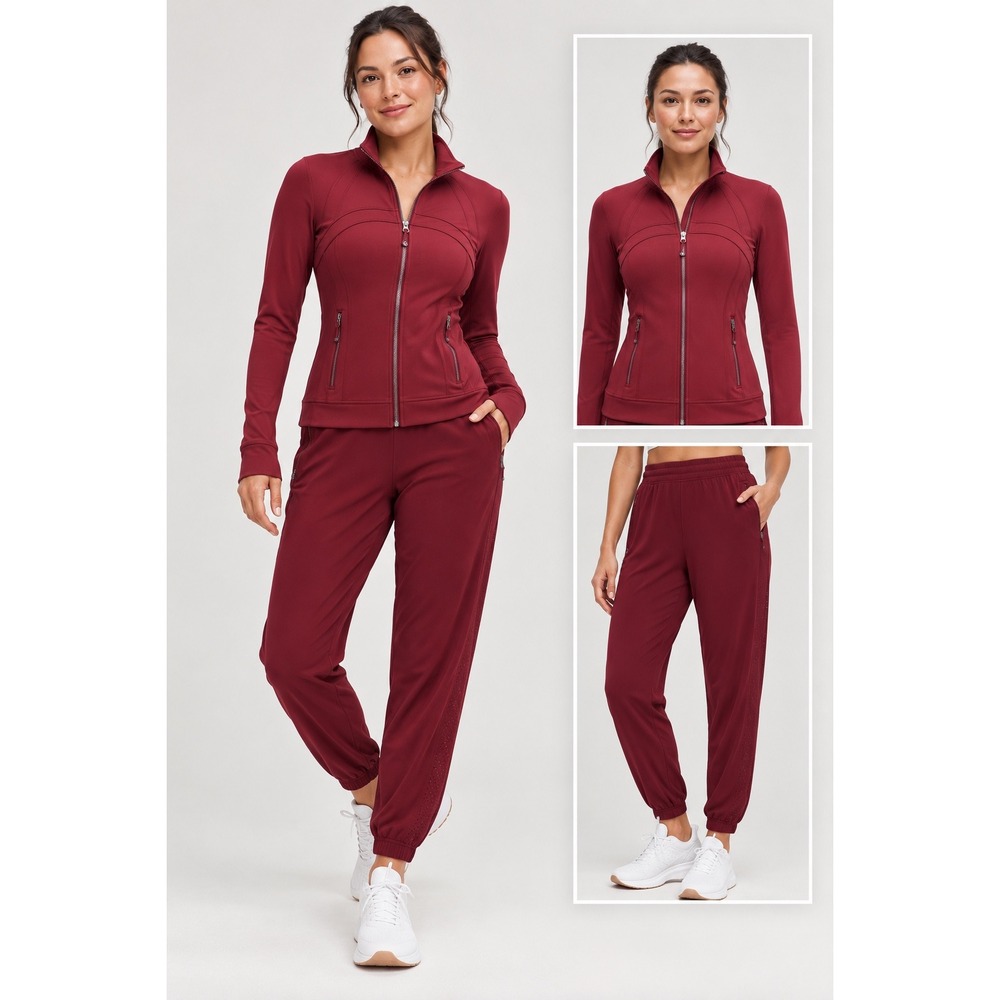 NWT Lululemon Burgundy Bay Matching Set Define Track Jacket and Joggers Sz 8